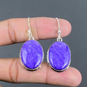 Handmade Charoite Dangle Earrings: 925 Sterling Silver Gemstone Jewelry