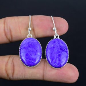 Handmade Charoite Drop Earrings: 925 Sterling Silver Dangle Jewelry