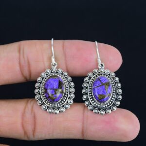 Handmade Sterling Silver Copper Charoite Earrings: Vintage Style