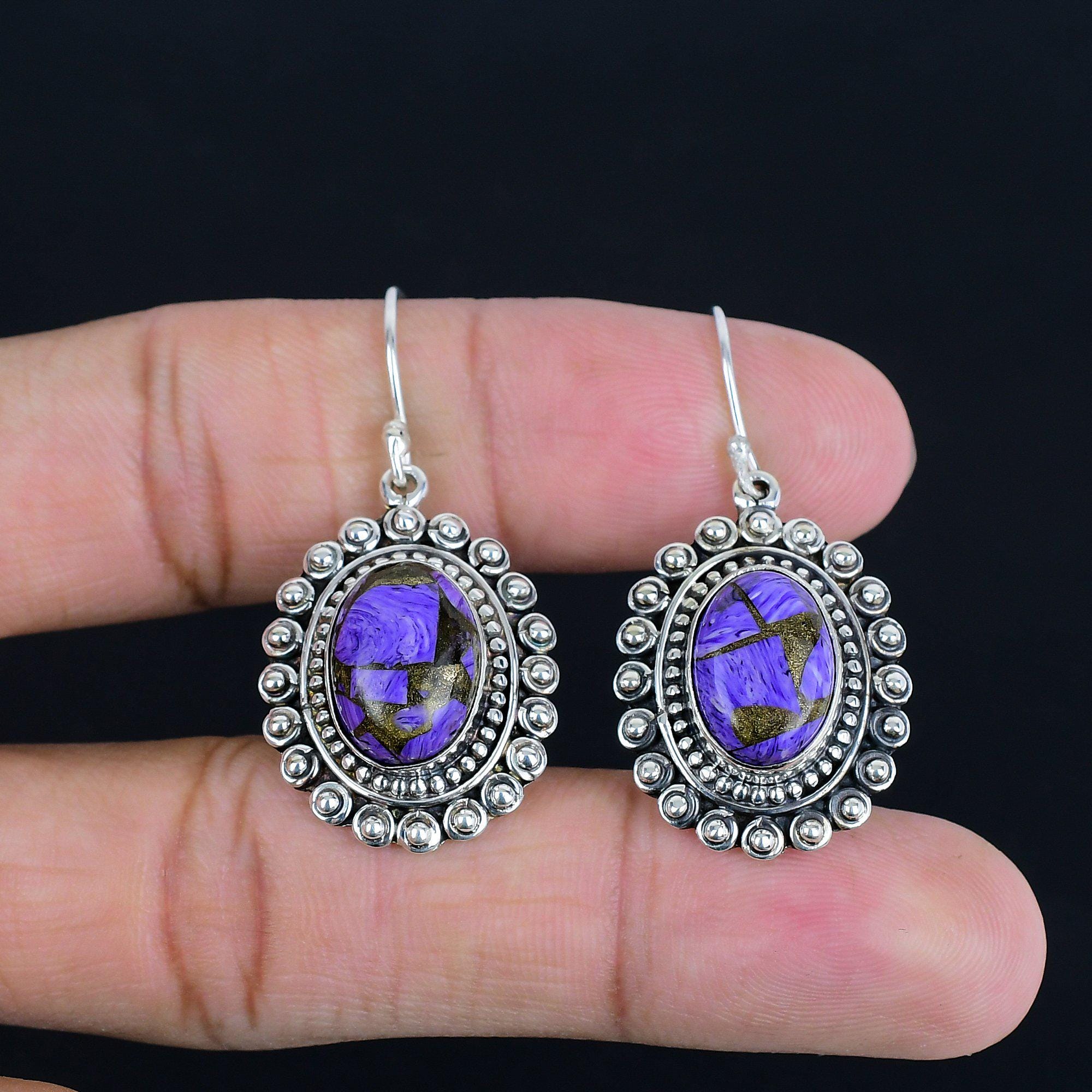 Handmade Sterling Silver Copper Charoite Earrings: Vintage Style Handmade Sterling Silver Copper Charoite Earrings: Vintage Style