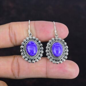 Handmade Charoite Earrings: Vintage 925 Sterling Silver Gemstone Jewelry