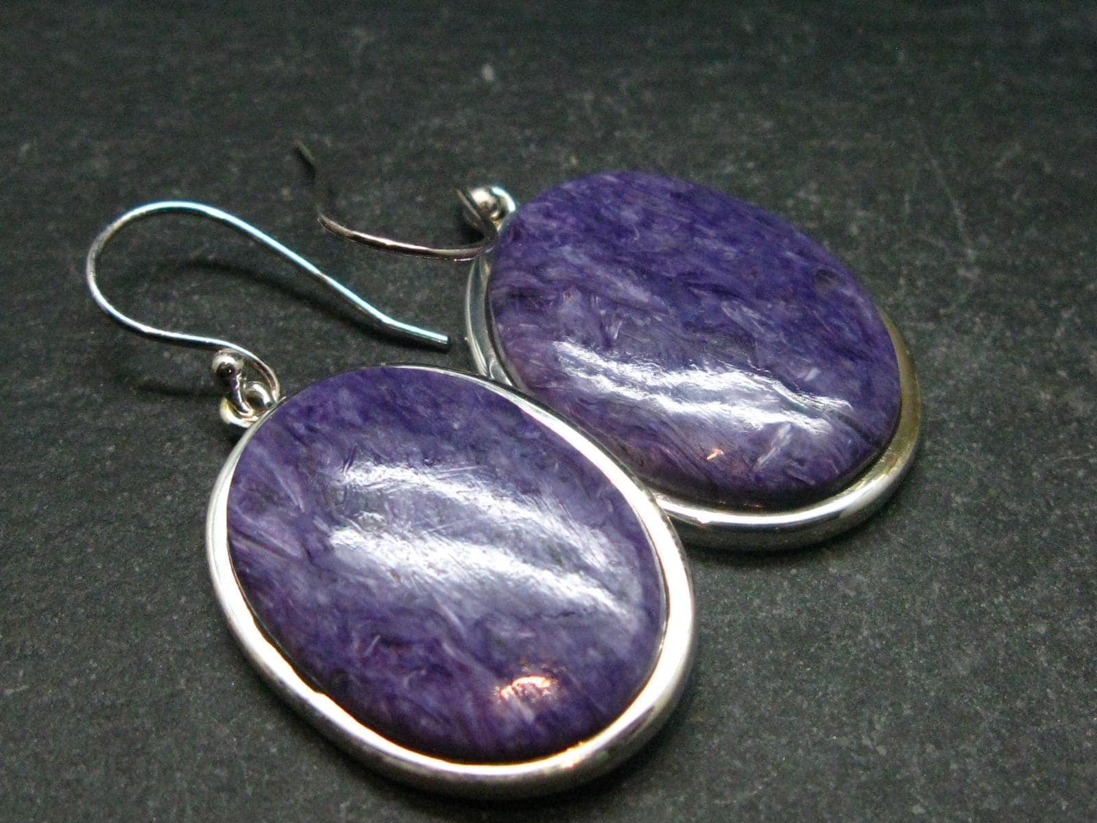 Lilac Stone!!! Stunning Silky Charoite Aaa Quality Earrings From Russia - 1.5" - 11.91 Grams
