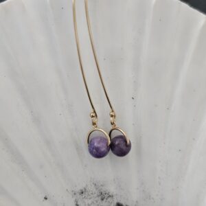 Charoite Earrings with Long Gold Filled Ear Wires
