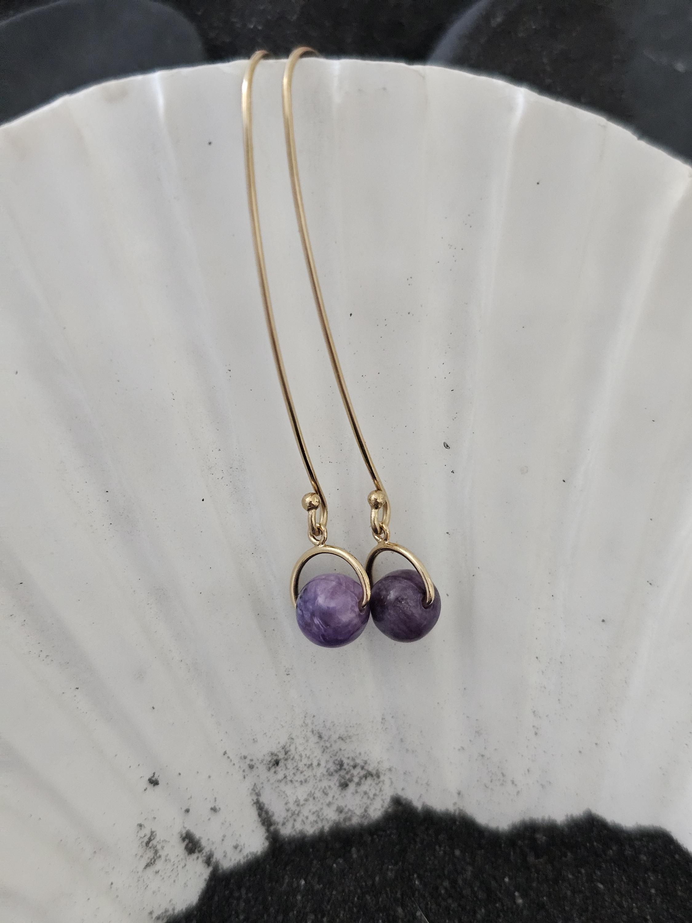 Charoite Earrings With Long Gold Filled Ear Wires Charoite Earrings With Long Gold Filled Ear Wires