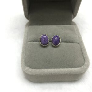 Natural 7x9mm Oval Purple Charoite Genuine Gemstone Stud Earrings ---1 Pair (2pcs)