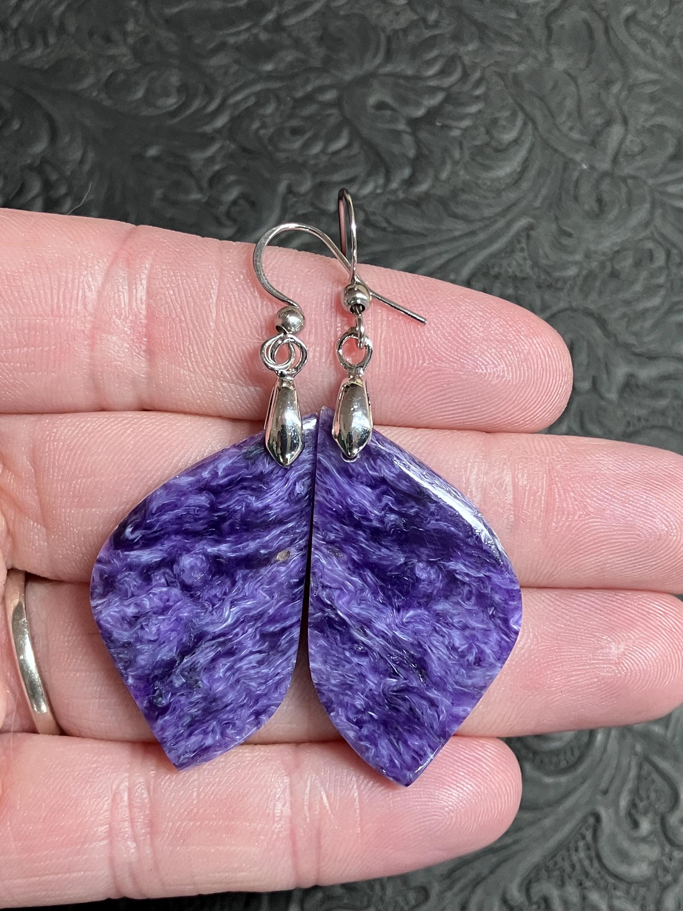 Natural Purple Charoite Gemstone Earrings