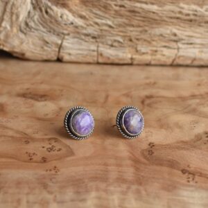 Purple Charoite Sterling Silver Studs – Traditional Silversmith Posts