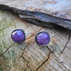 Sterling silver charoite earrings. Hand made purple unique earrings