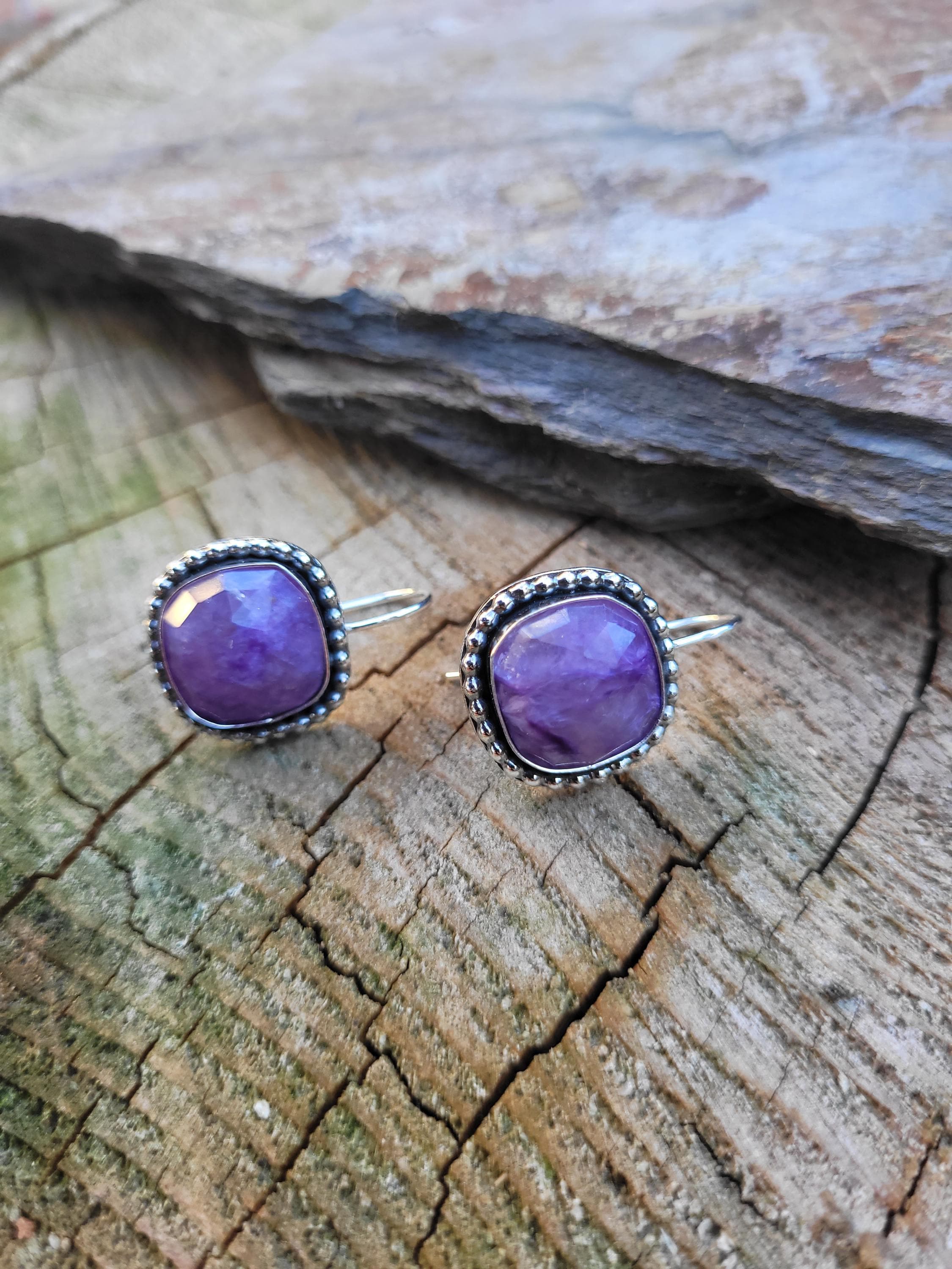 Sterling Silver Charoite Earrings. Hand Made Purple Unique Earrings Sterling Silver Charoite Earrings. Hand Made Purple Unique Earrings