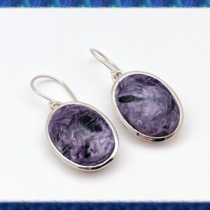 Charoite Earrings - Sterling Silver - Simple Oval Setting - Purple Charoite Earrings