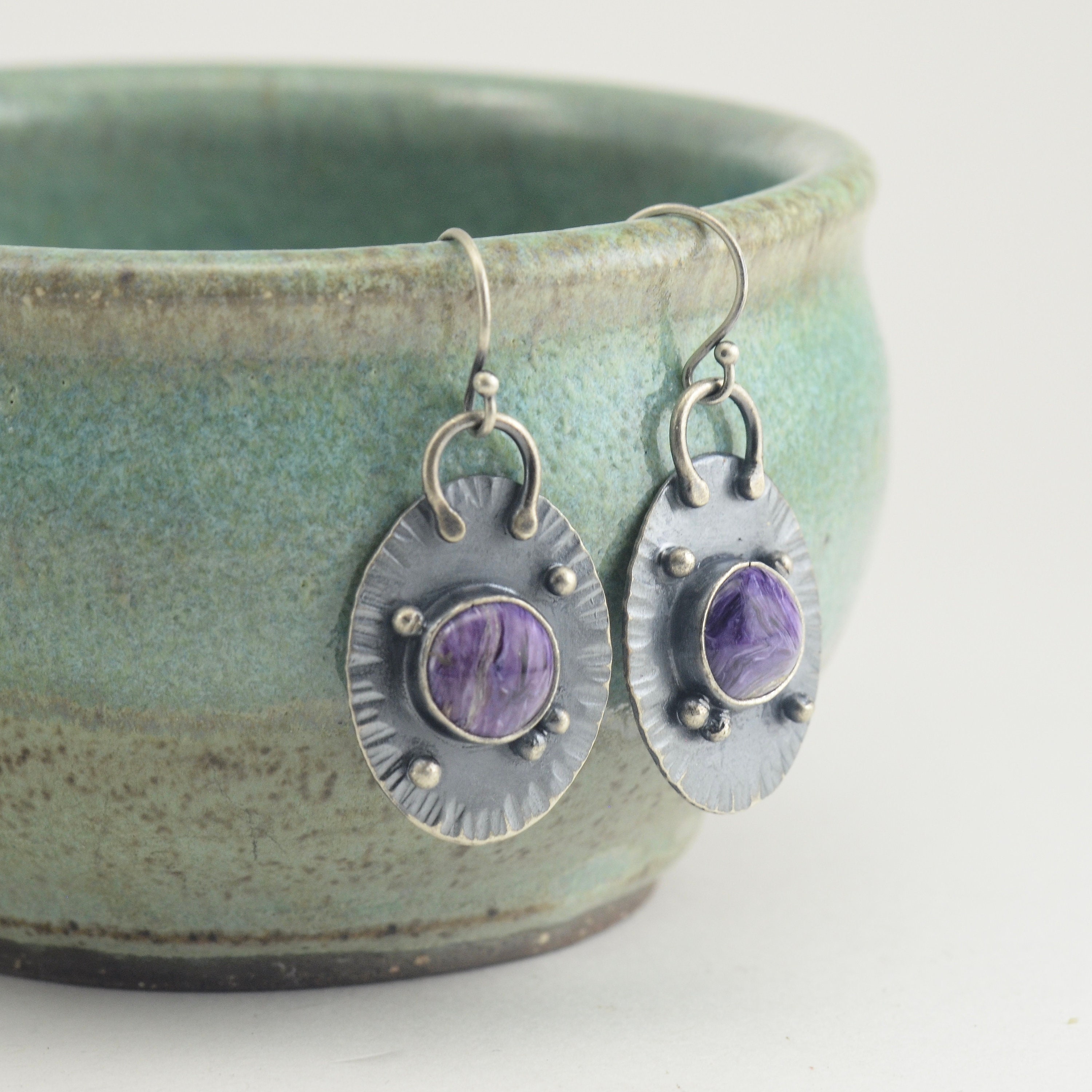 Charoite Sterling Silver Earrings