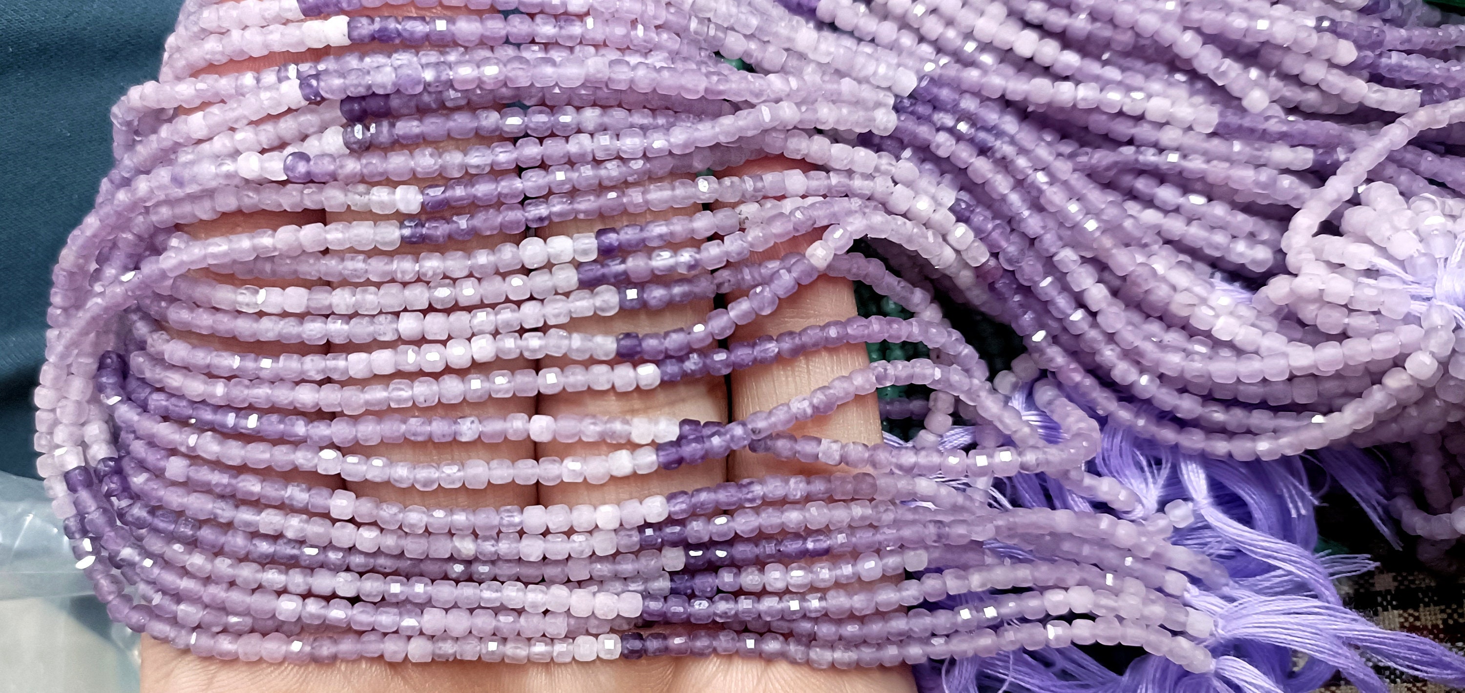 13 Inch Strand, Aaa Quality, Natural Charoite Faceted Cube. 3mm