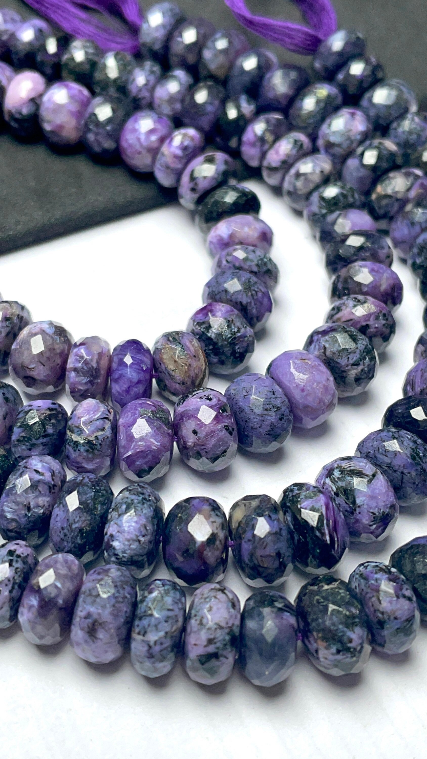 8.5 Inches Charoite Rondelle Faceted Beads 8.5-10.5 Mm High Quality Beads Charoite Rondelle Faceted Beads For Sale