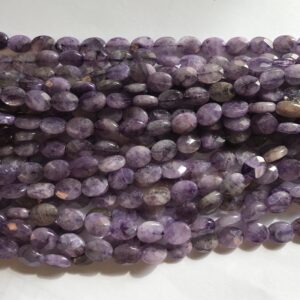 Charoite 8x6x3mm Faceted flat oval gemstone beads--15.5 inch strand