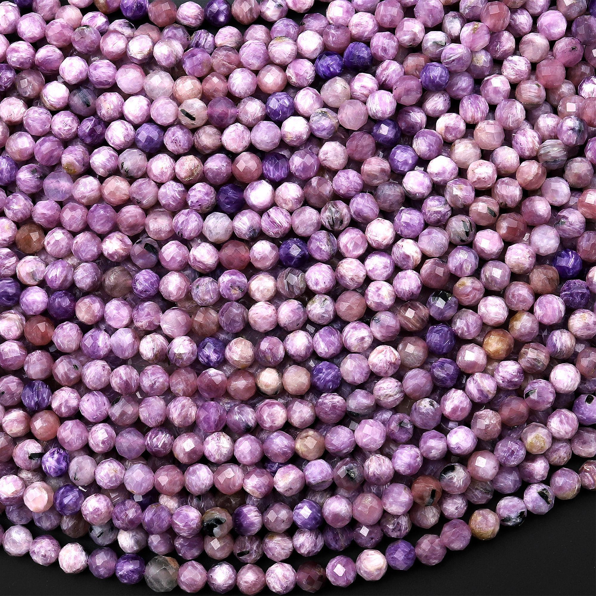 Aa Faceted Genuine Natural Russian Purple Charoite 2mm 4mm Round Beads Gemstone 15.5" Strand