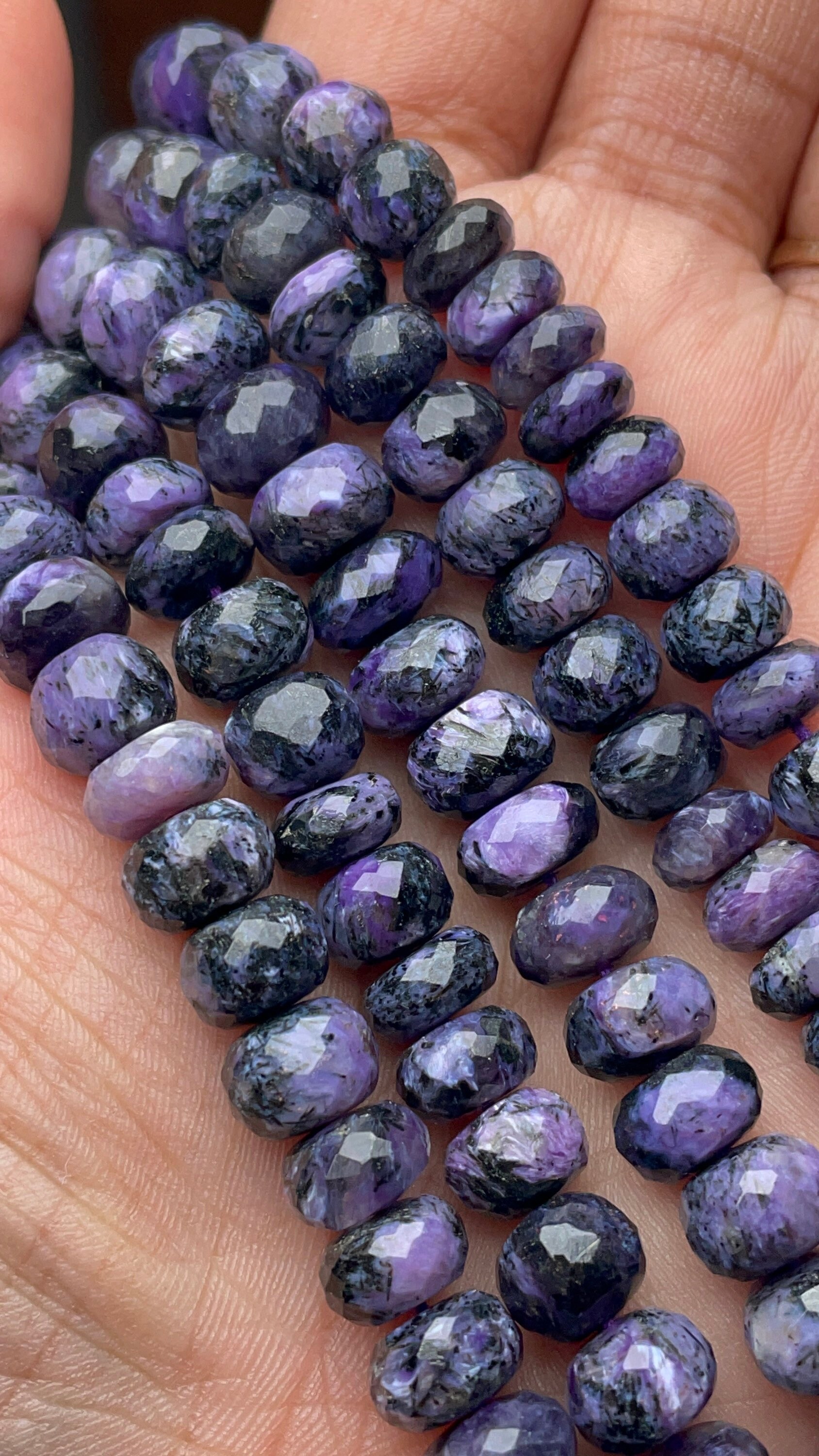 Amazing Charoite Faceted Rondelle Gemstone Beads, 7-8.5 Mm High Quality Beads, 8.5 Inch Charoite Beads, Wholesale Beads, Semi Precious Stone