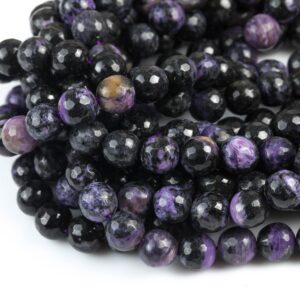 Natural Dark Charoite Beads Faceted Round High Quality 6mm, 8mm, 10mm, 12mm- Full 15.5 Inch Strand Gemstone Beads