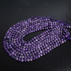 Natural Stone Charoite Gemstone Beads 8MM Purple Faceted Coin AA Quality Loose Beads (127250)