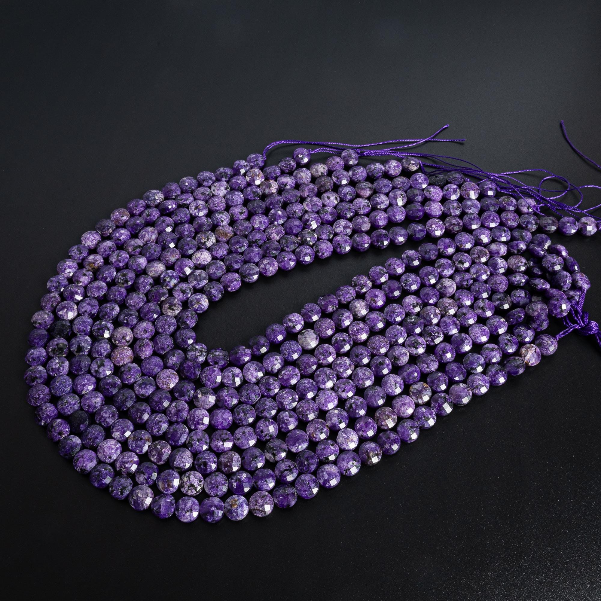 Natural Stone Charoite Gemstone Beads 8mm Purple Faceted Coin Aa Quality Loose Beads (127250)