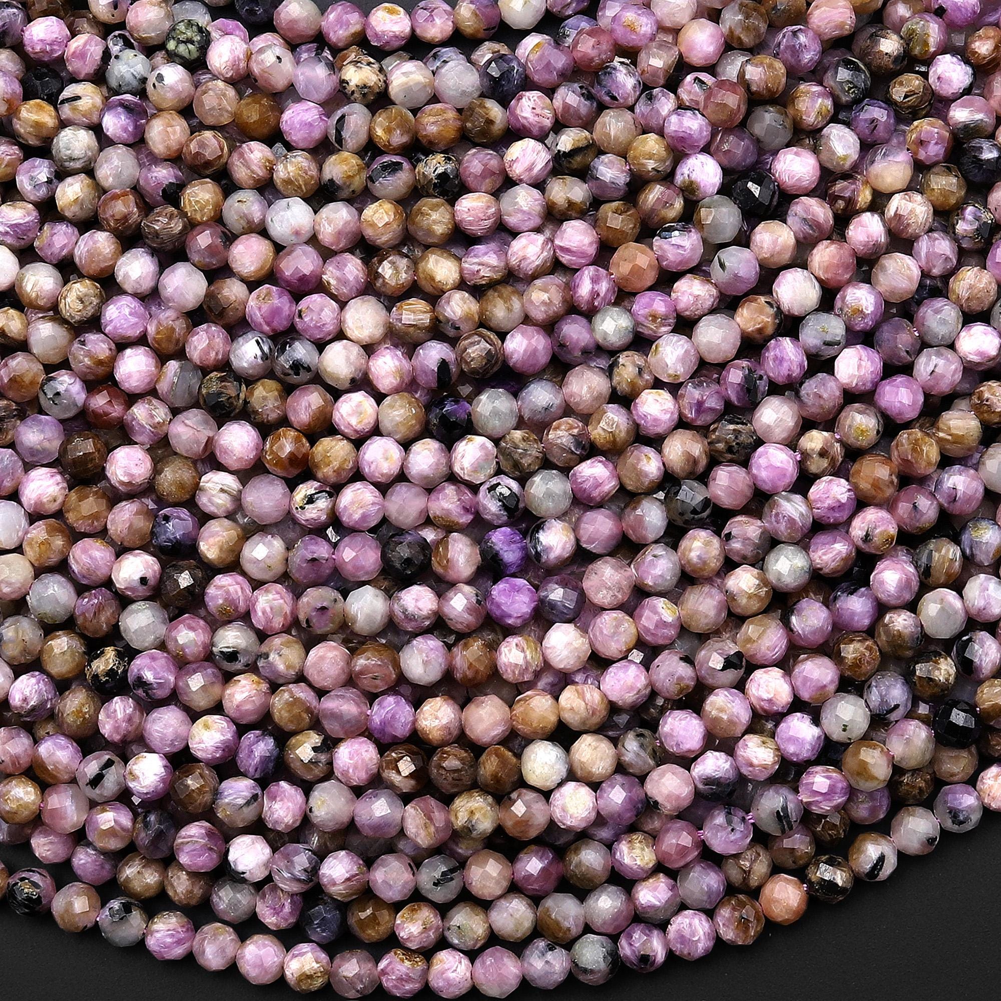 Faceted Real Natural Russian Purple Charoite 3mm Round Beads Gemstone 15.5" Strand