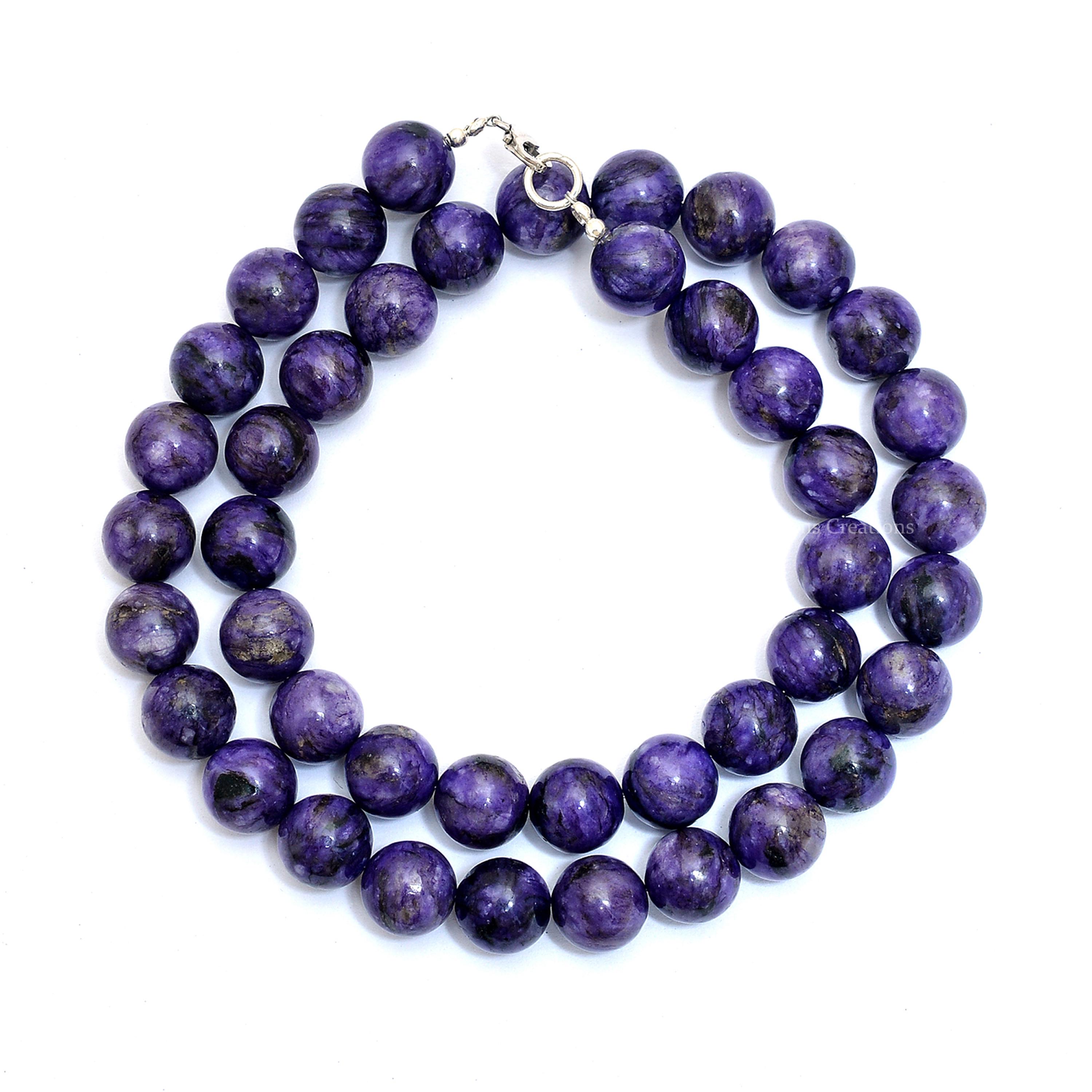 10mm Purple Charoite Beaded Necklace, Designer Jewelry, 18 Inches