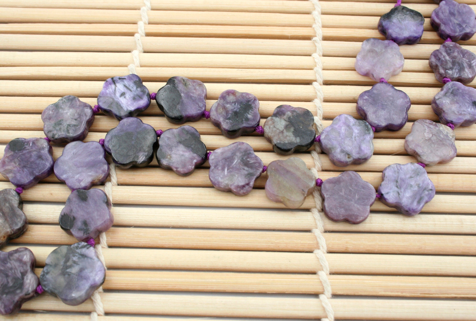 16" Charoite Flower Beads, Lavender Purple Gemstone Necklace