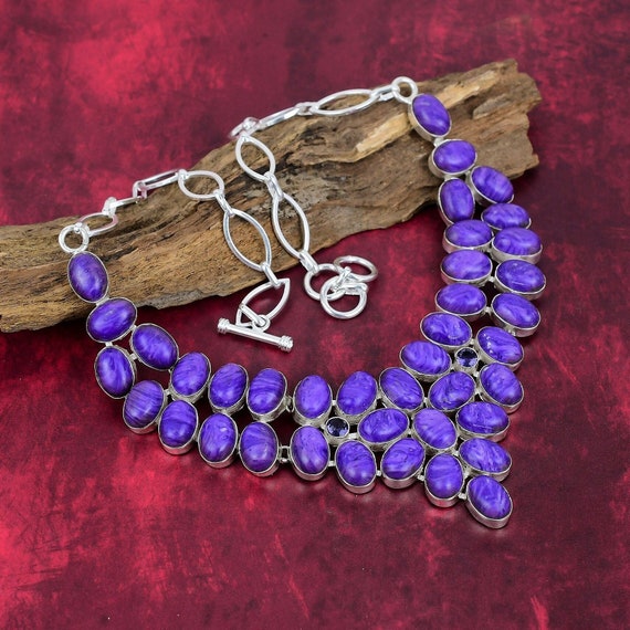 Charoite Necklace, 925 Sterling Silver Jewelry Gemstone Jewelry, Natural Gemstone Jewelry, Adjustable Chain Handmade Necklace Wedding Gifts