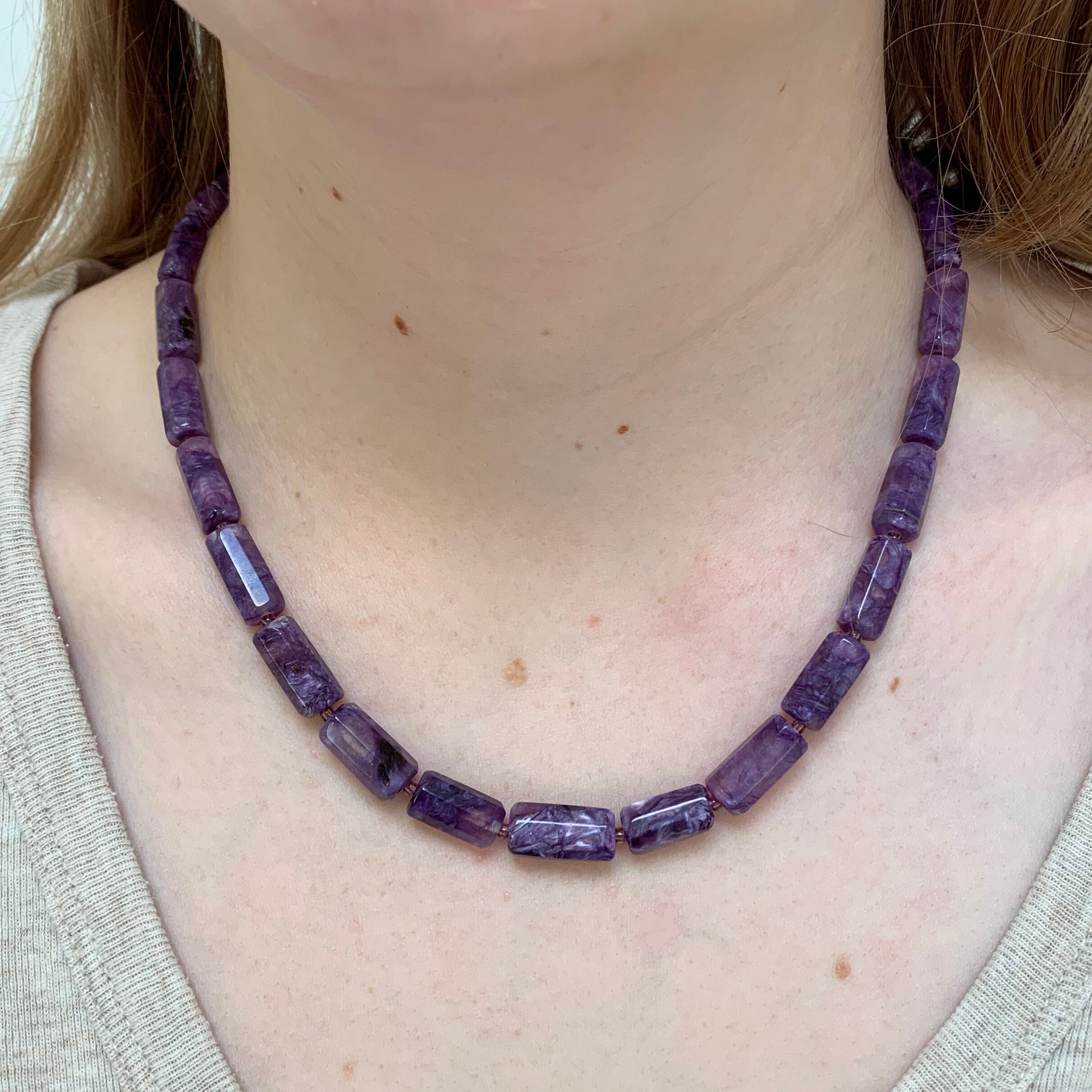 Charoite Necklace - Beaded Gem Stones