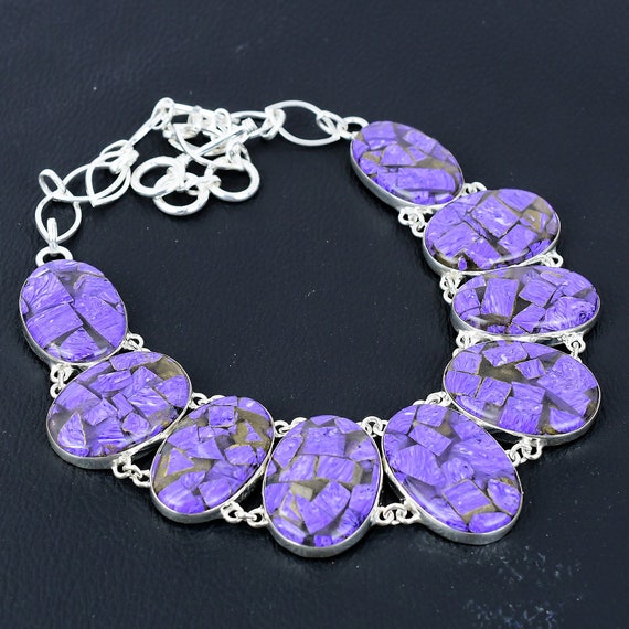 Copper Charoite 925 Sterling Silver Necklace - Handmade Gemstone Jewelry Copper Charoite 925 Sterling Silver Necklace - Handmade Gemstone Jewelry