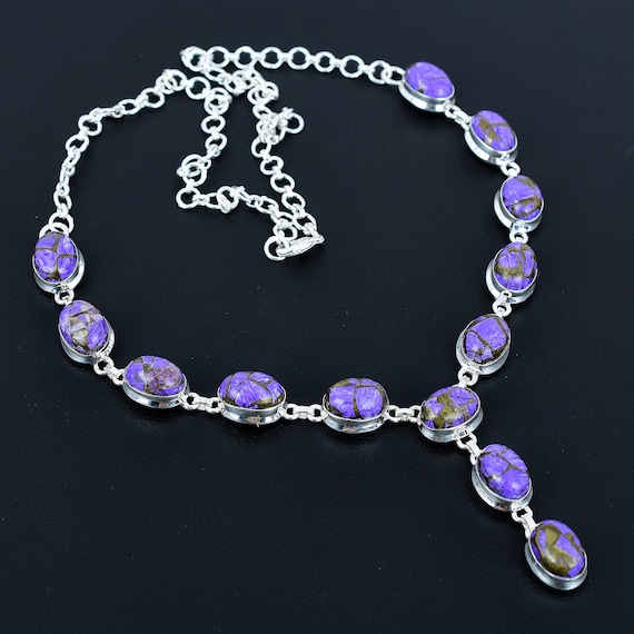 Copper Charoite Necklace: Sterling Silver, Adjustable Boho Jewelry