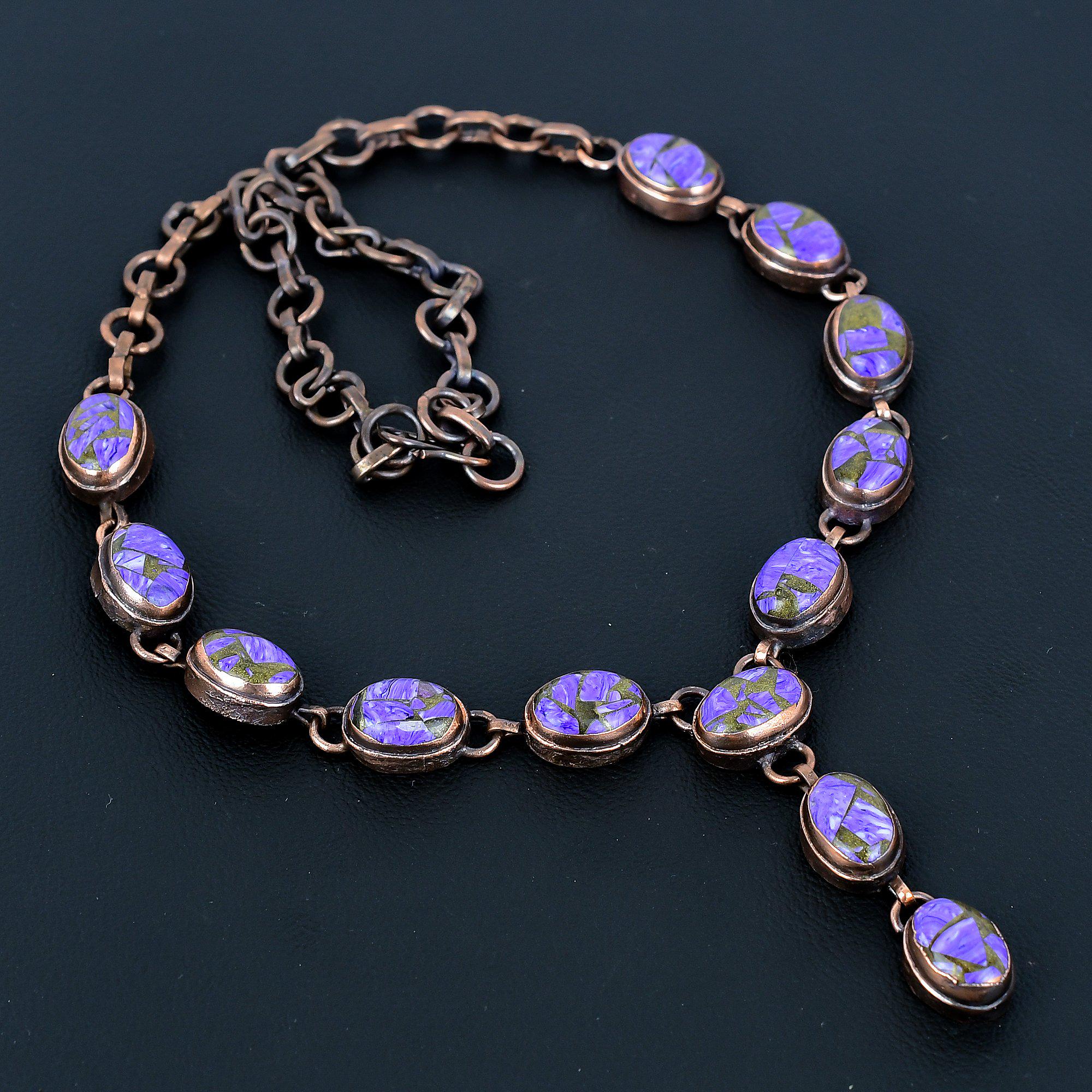 Electroformed Copper Charoite Necklace: Handmade Adjustable Chain