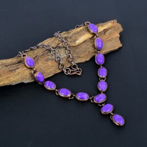 Charoite Necklace, Electroformed Copper Necklace Real Stone Jewelry Adjustable Chain Necklace Handmade Jewelry Gift For Birthday Anniversary