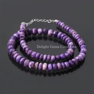 Genuine Natural Charoite Beaded Necklace, 7-10mm Purple Charoite Smooth Rondelle Beads Necklace,Unique & Mesmerizing Lavender-Purple Jewelry Genuine Natural Charoite Beaded Necklace, 7-10mm Purple Charoite Smooth Rondelle Beads Necklace,Unique & Mesmerizing Lavender-Purple Jewelry