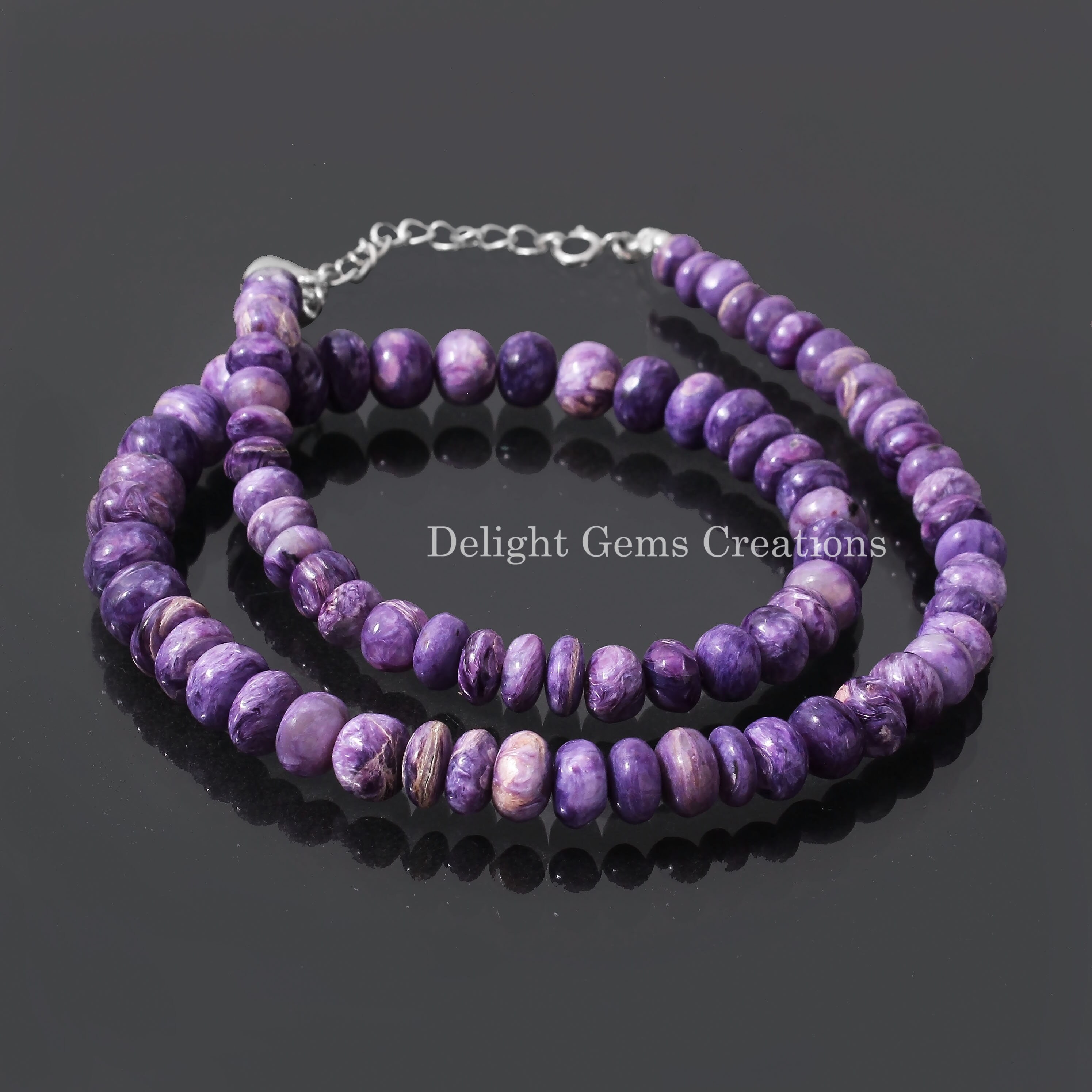 Genuine Natural Charoite Beaded Necklace, 7-10mm Purple Charoite Smooth Rondelle Beads Necklace,unique & Mesmerizing Lavender-purple Jewelry Genuine Natural Charoite Beaded Necklace, 7-10mm Purple Charoite Smooth Rondelle Beads Necklace,unique & Mesmerizing Lavender-purple Jewelry