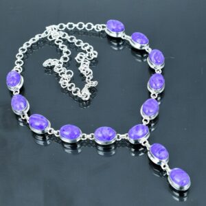 Handmade Charoite Necklace: 925 Sterling Silver Adjustable Chain Handmade Charoite Necklace: 925 Sterling Silver Adjustable Chain