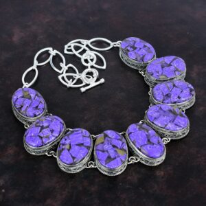 Handmade Copper Charoite Necklace: 925 Sterling Silver, Adjustable Handmade Copper Charoite Necklace: 925 Sterling Silver, Adjustable
