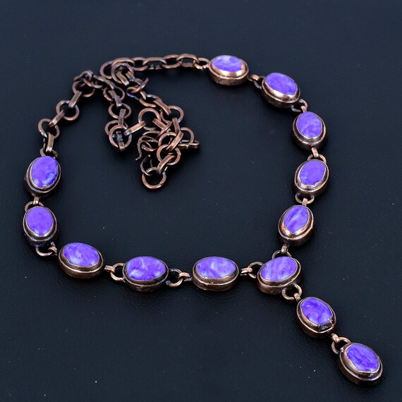 Handmade Electroformed Copper Charoite Necklace - Adjustable Chain