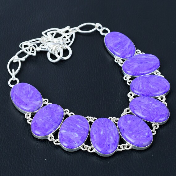 Handmade Charoite Gemstone Necklace: 925 Sterling Silver, Adjustable Chain Handmade Charoite Gemstone Necklace: 925 Sterling Silver, Adjustable Chain