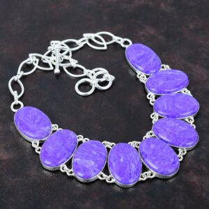 Handmade Charoite Gemstone Necklace: Sterling Silver Adjustable Chain Handmade Charoite Gemstone Necklace: Sterling Silver Adjustable Chain