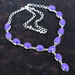 Handmade Sterling Silver Charoite Necklace, Adjustable Chain Handmade Sterling Silver Charoite Necklace, Adjustable Chain