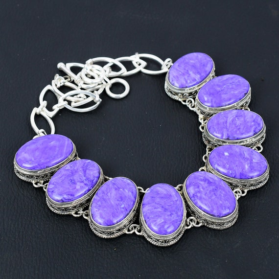 Handmade Charoite Necklace: Vintage 925 Sterling Silver, Adjustable