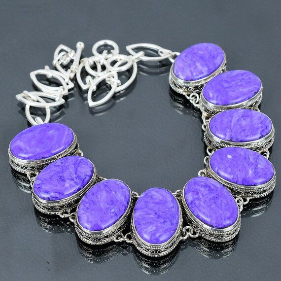 Handmade Charoite Necklace: Vintage 925 Sterling Silver Gemstone Jewelry