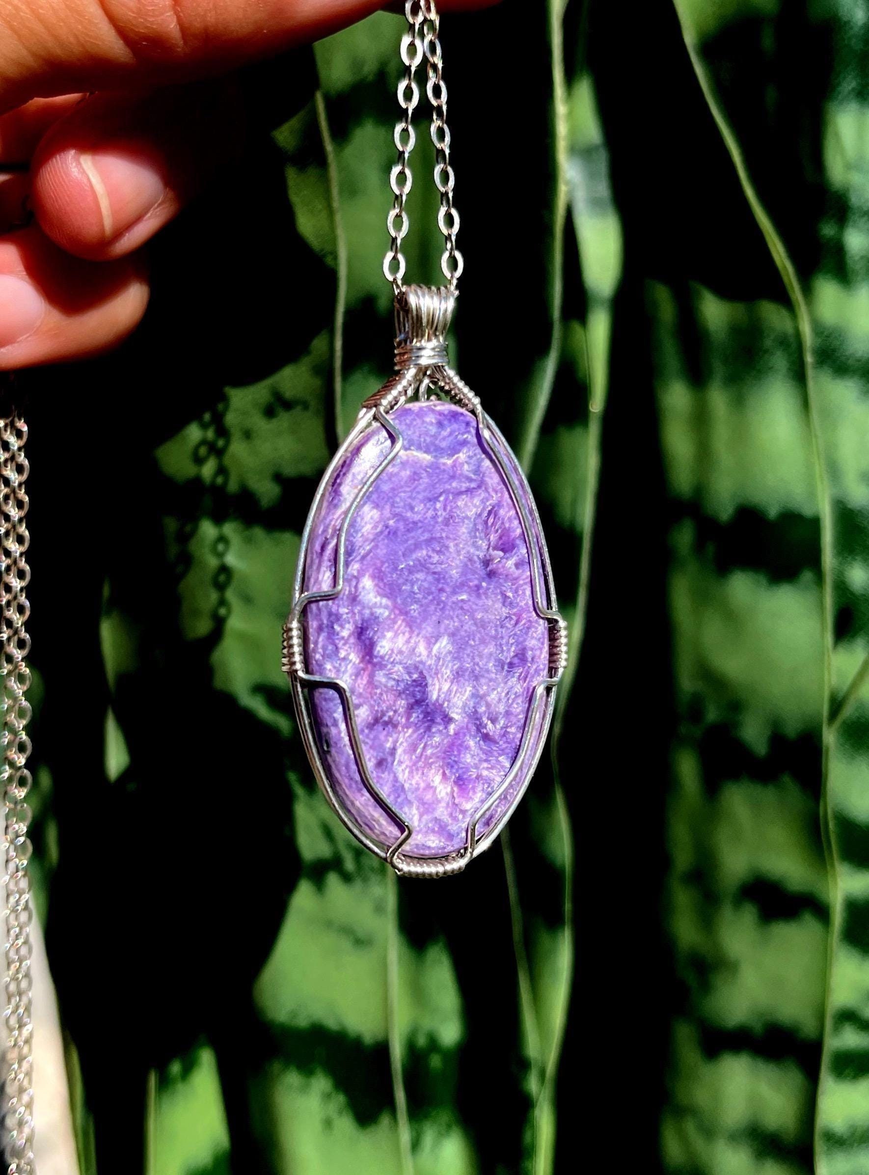 Charoite Necklace In Sterling Silver - For High Spiritual Energy & Unconditional Love - Rare Crystals - Large Charoite Charoite Necklace In Sterling Silver - For High Spiritual Energy & Unconditional Love - Rare Crystals - Large Charoite