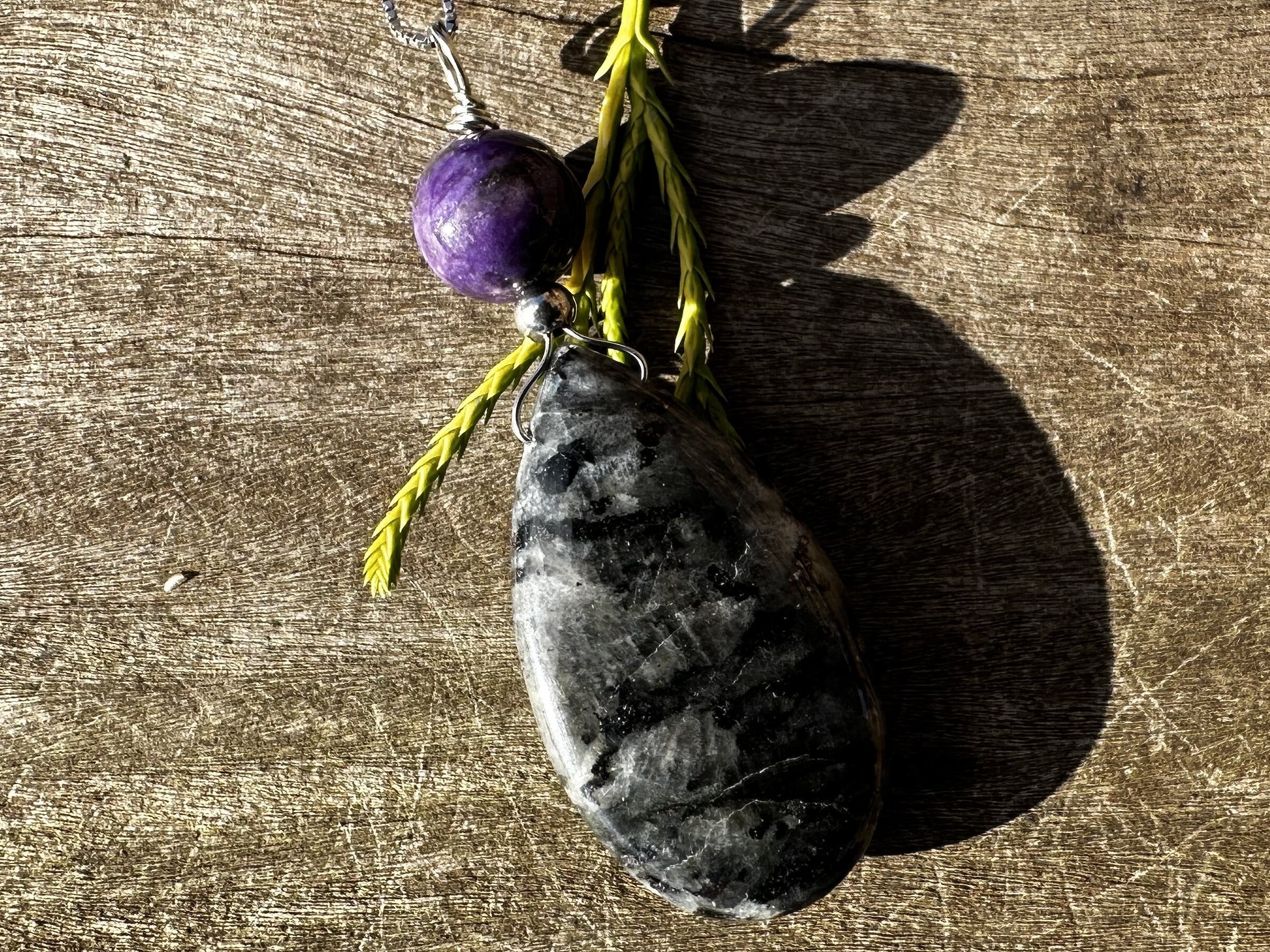 Larvikite & Charoite Healing Stone Protection Necklace With Positive Energy!