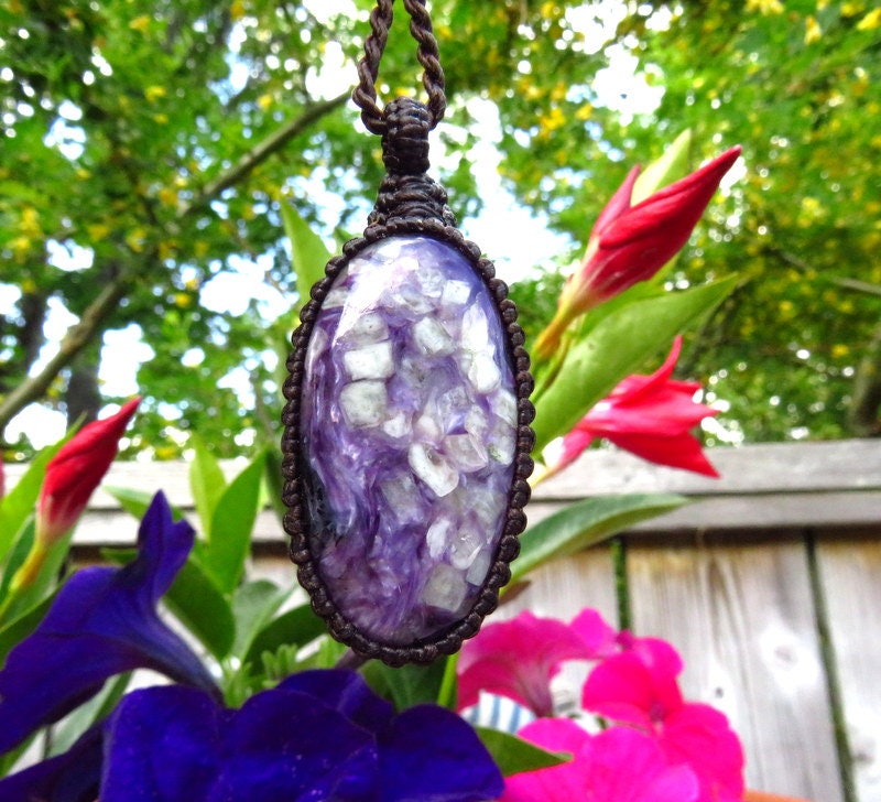 Charoite Macrame Necklace, Charoite Gemstone Jewelry, Inspirational Gift Ideas, Gift Ideas For Her, For The Boho Beauty
