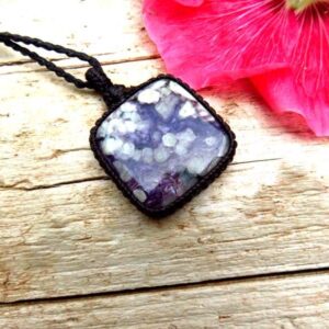Charoite Macrame Necklace: Siberian Healing Stone Jewelry Charoite Macrame Necklace: Siberian Healing Stone Jewelry