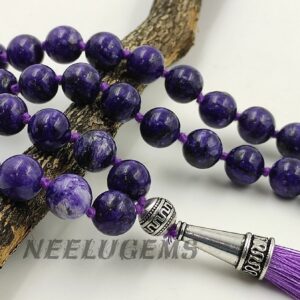 Charoite Mala Necklace 108 Beads Hand Knotted - Rare Purple Stone Of Transformation - Third Eye Chakra Prayer Beads - Luxury Spiritual Gift