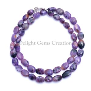 Purple Charoite Beaded Necklace, Russian Gemstone, 18 Inch