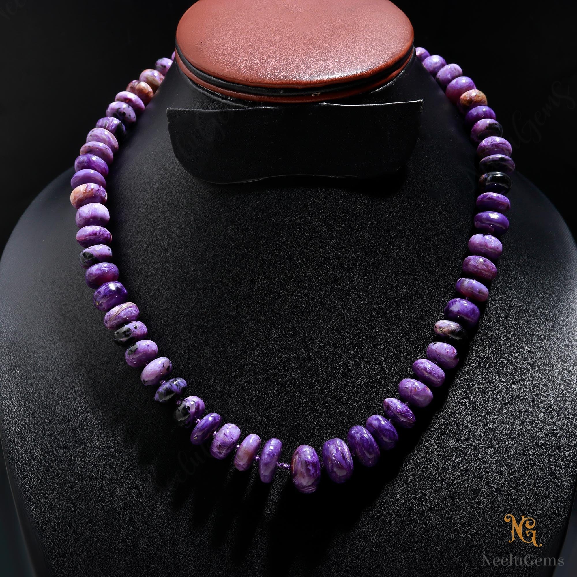 Purple Charoite Necklace, Hand Knotted Rare Gemstone Jewelry, Natural Russian Charoite Beaded Silk Strand, Royal Indigo Choker, Gift For Her