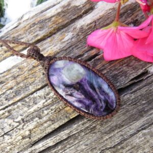 Purple Charoite Macrame Necklace, Handmade Boho Gemstone Jewelry, mothers day gfit Purple Charoite Macrame Necklace, Handmade Boho Gemstone Jewelry, mothers day gfit